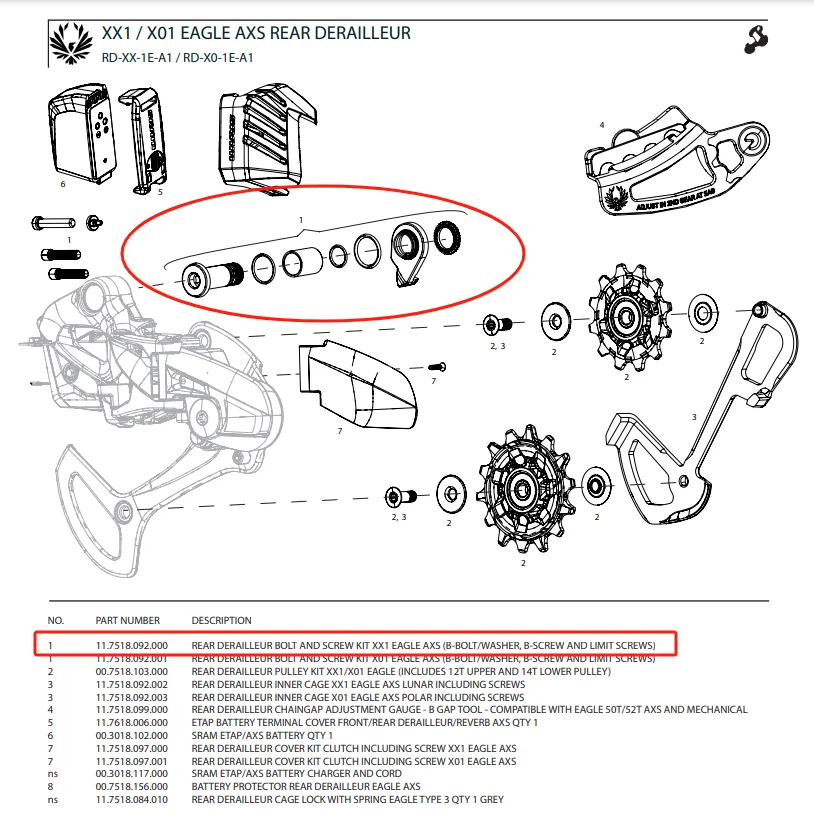 

SRAM переключатели задние запасные части 11.7518.092.000 RD болт и отвертки комплект запасных болтов XX1 EAGLE AXS