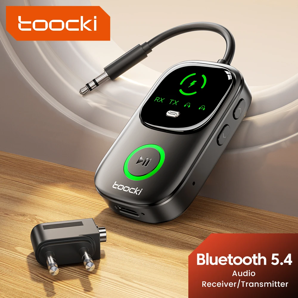 Toocki بلوتوث 5.4 استقبال الصوت الارسال RT/TX 2 في 1 محول لسماعات التلفزيون سيارات الرحلات 3.5 مللي متر AUX بلوتوث دونغل