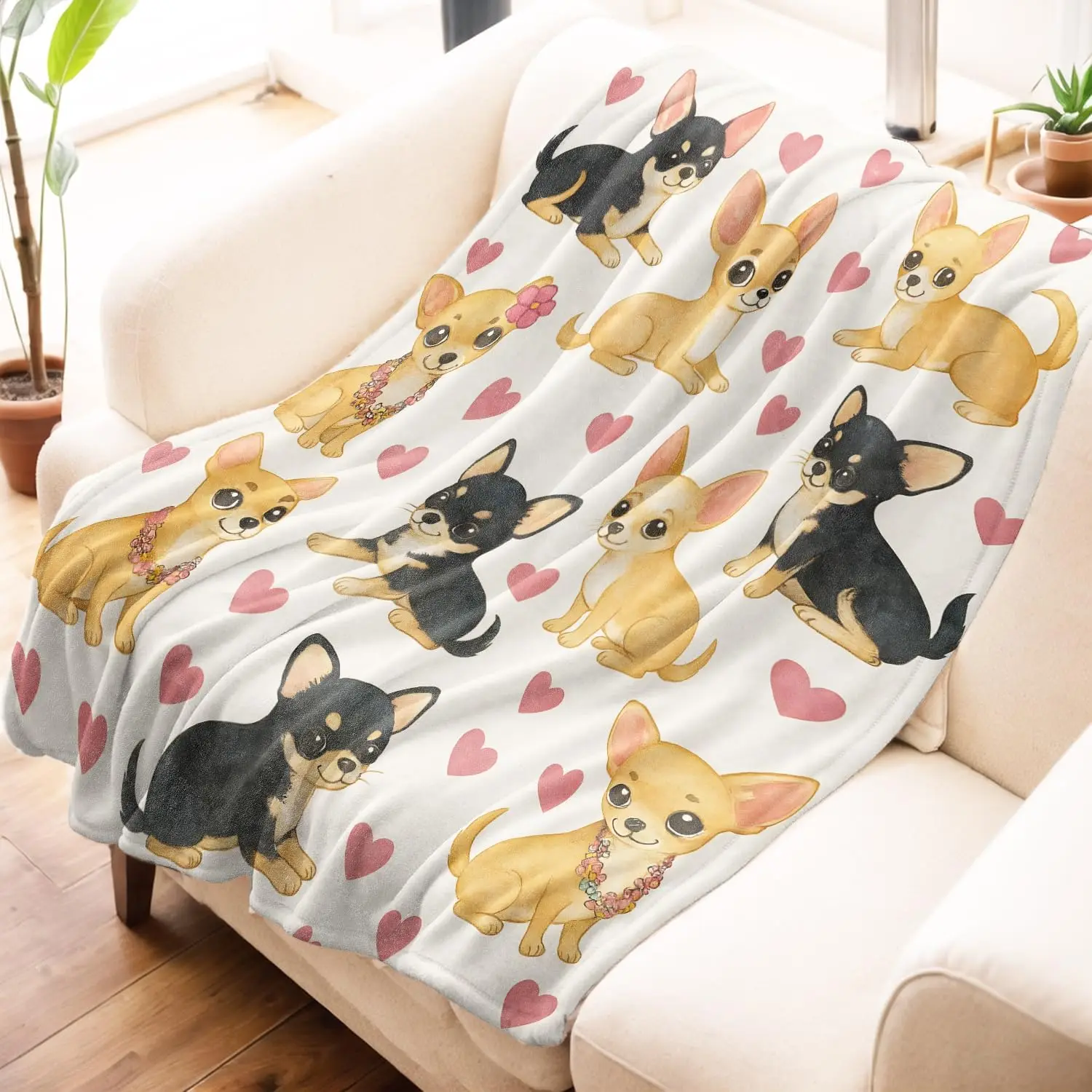 Cute Dog Puppy Print Fleece Throw Blanket Home Decor Pet Lover Sofa Couch Throw Cozy Decorative Spring Autumn Gift