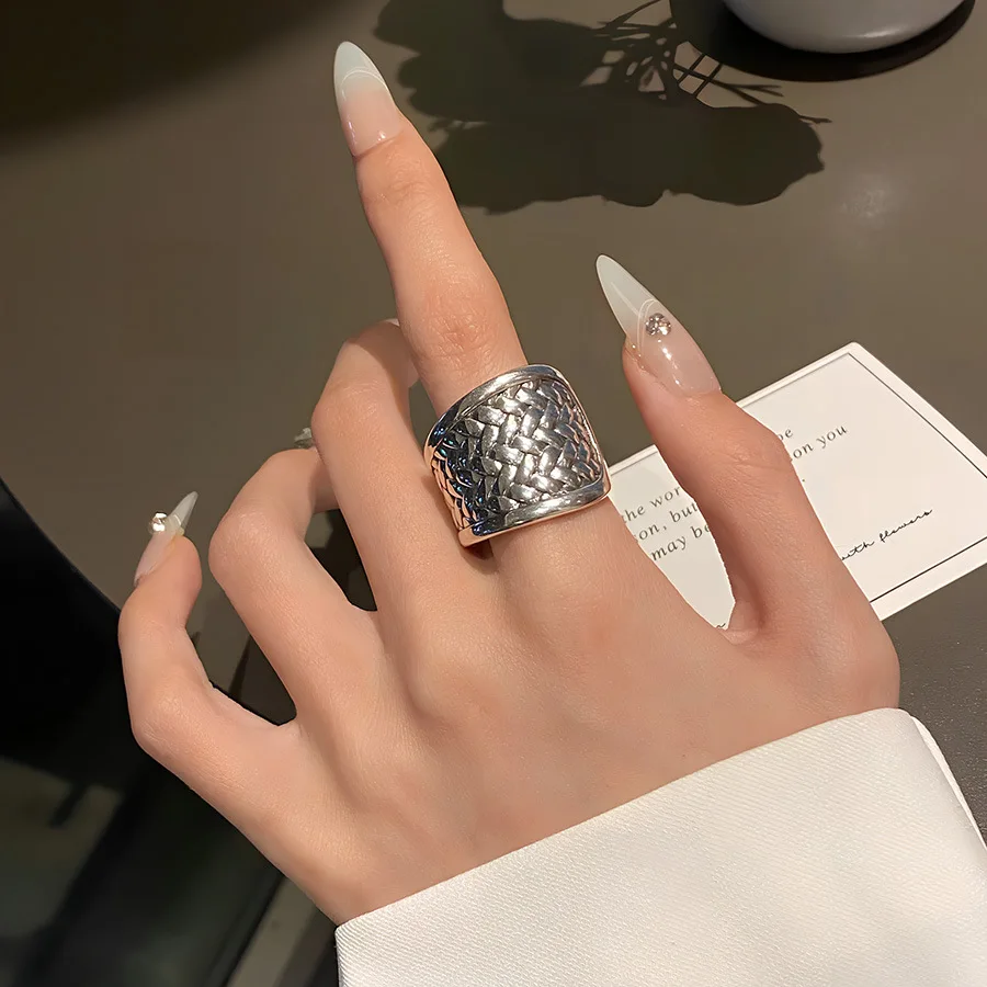 

Ретро-кольцо с геометрическим узором для женщин, открытое кольцо на указательный палец в стиле хип-хоп/панк, модное ювелирное украшение