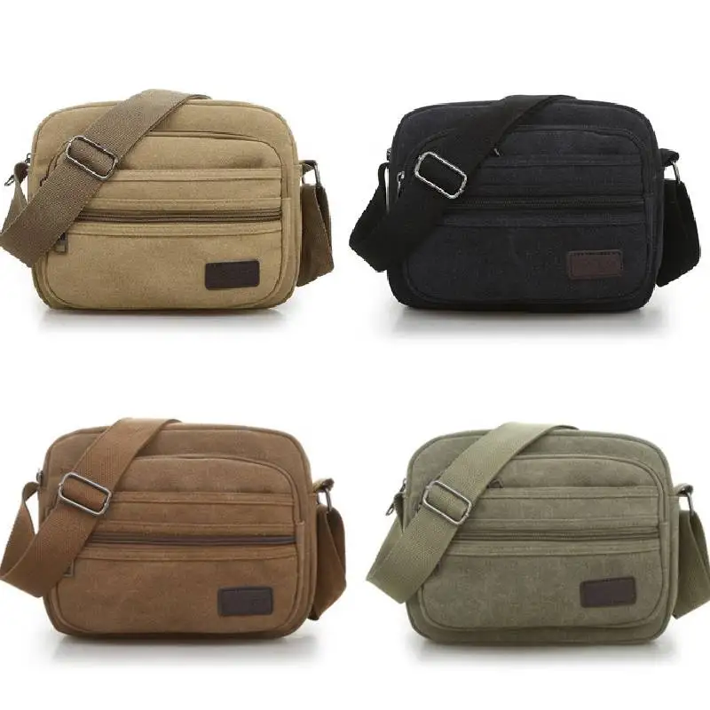 Multifunctional Men's Shoulder Bag Zipper Solid Color Casual Messenger Canvas Fashion Zipper Retro Travel Men's Shoulder Bag