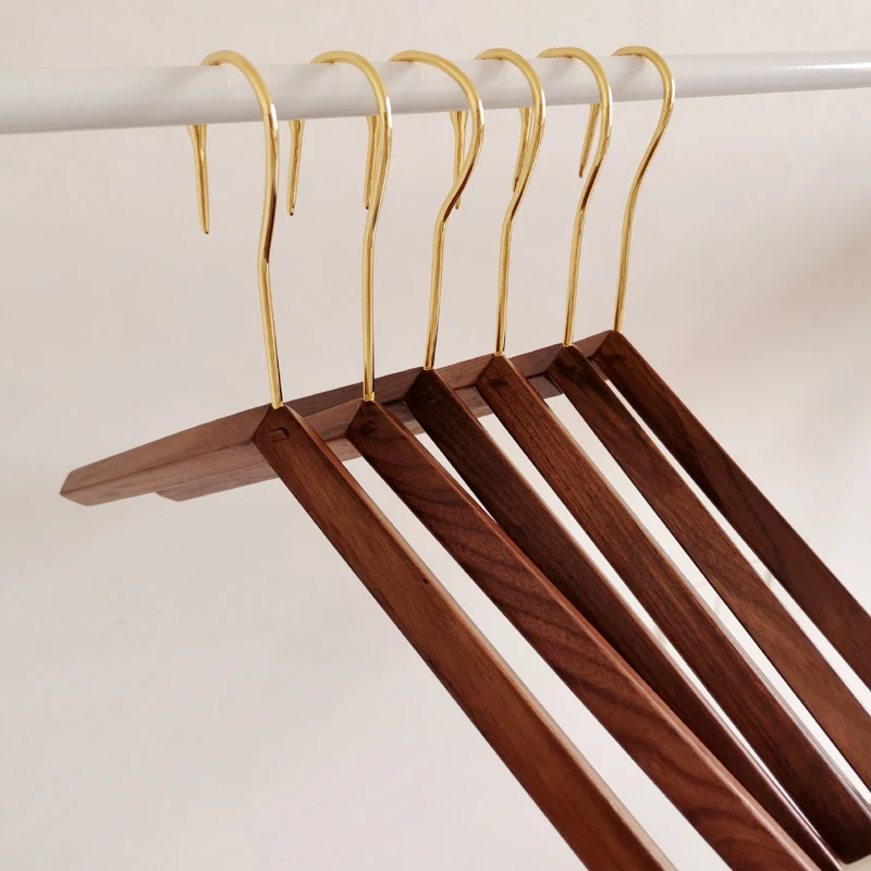 Black Walnut Hangers Brass Swan Hooks Seamless Clothes Hangers Clothing Store Display Rack Wardrobe Storage Rack