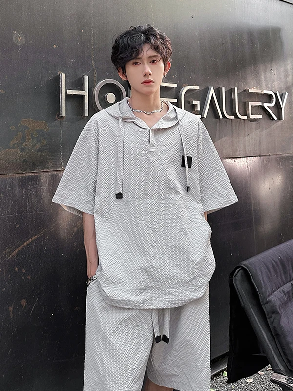 

Summer Texture Sportswear Set Men's Casual Hoodie ort Sve Color orts Faionable Simple Polyester Fiber Teenage
