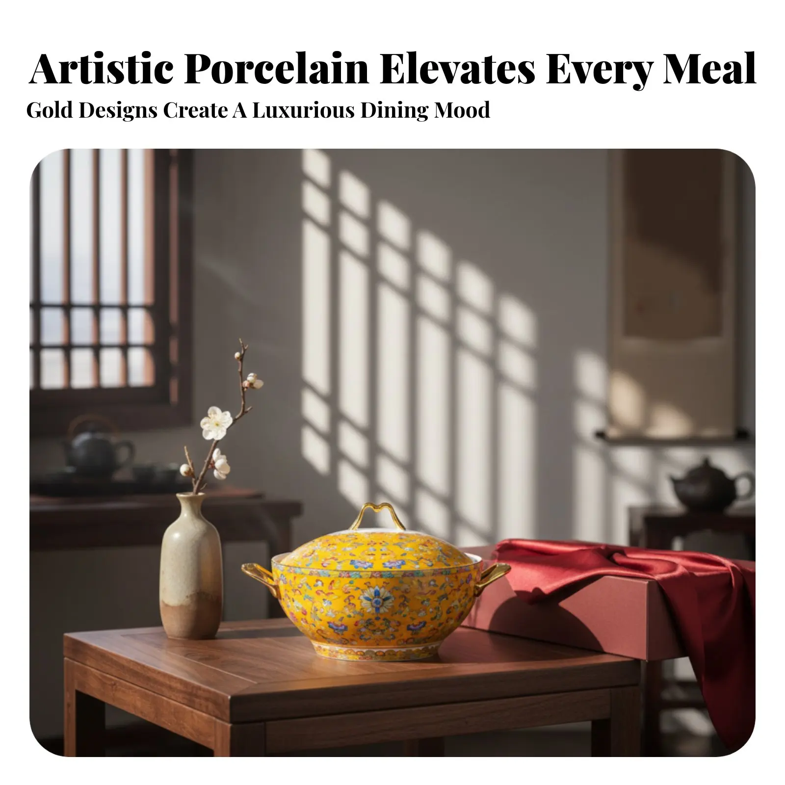 

Bone China Bowl, Gold Rim Enamel, Chinese Style Dinnerware Set, Household Gift, Large and Small Bowls, Soup Pasta Bowl