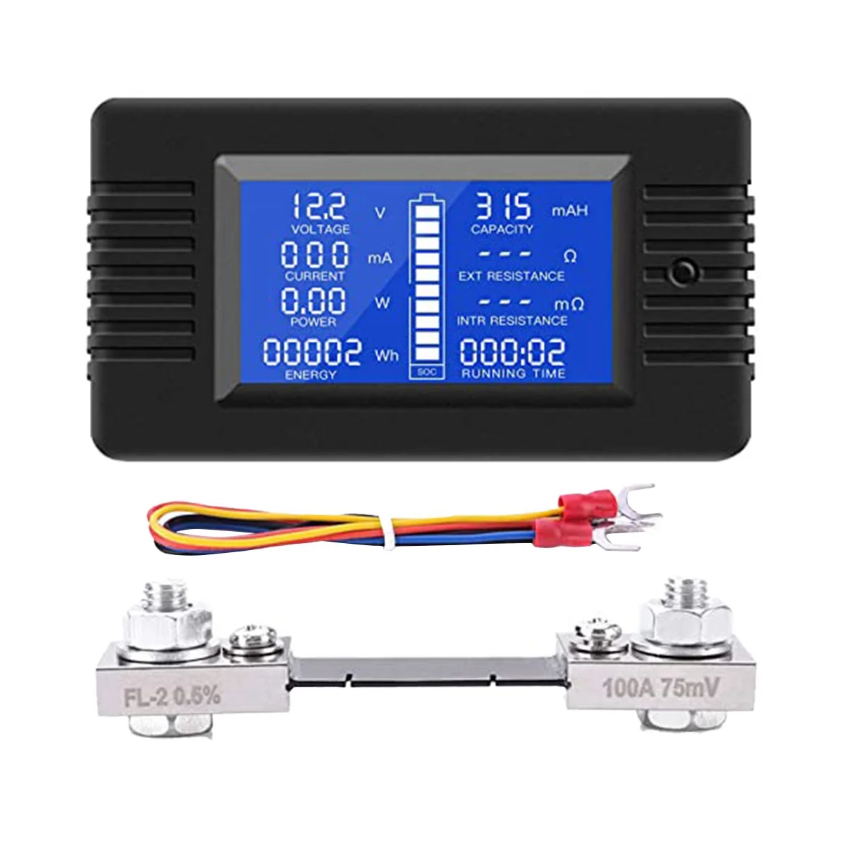 DC Battery Monitor Power Meter Ammeter Digital DC 0-200V Shunt 100A Multimeter, Meter Voltmeter Capacity Tester