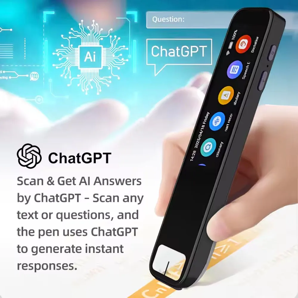 قلم ذكي يعمل بالذكاء الاصطناعي مع تكامل ChatGPT مدمج يمسح الأسئلة ويستقبل الإجابات الفورية التي تولدت بالذكاء الاصطناعي