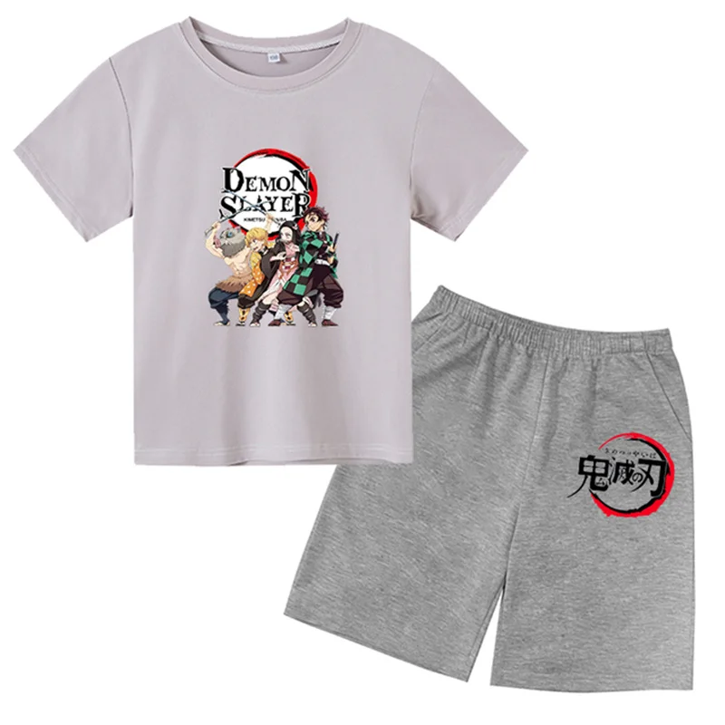 Conjunto de t-shirt e shorts de manga curta infantil, Tops de verão, Roupa respirável, Anime, Lazer, Algodão, Meninos, Menina