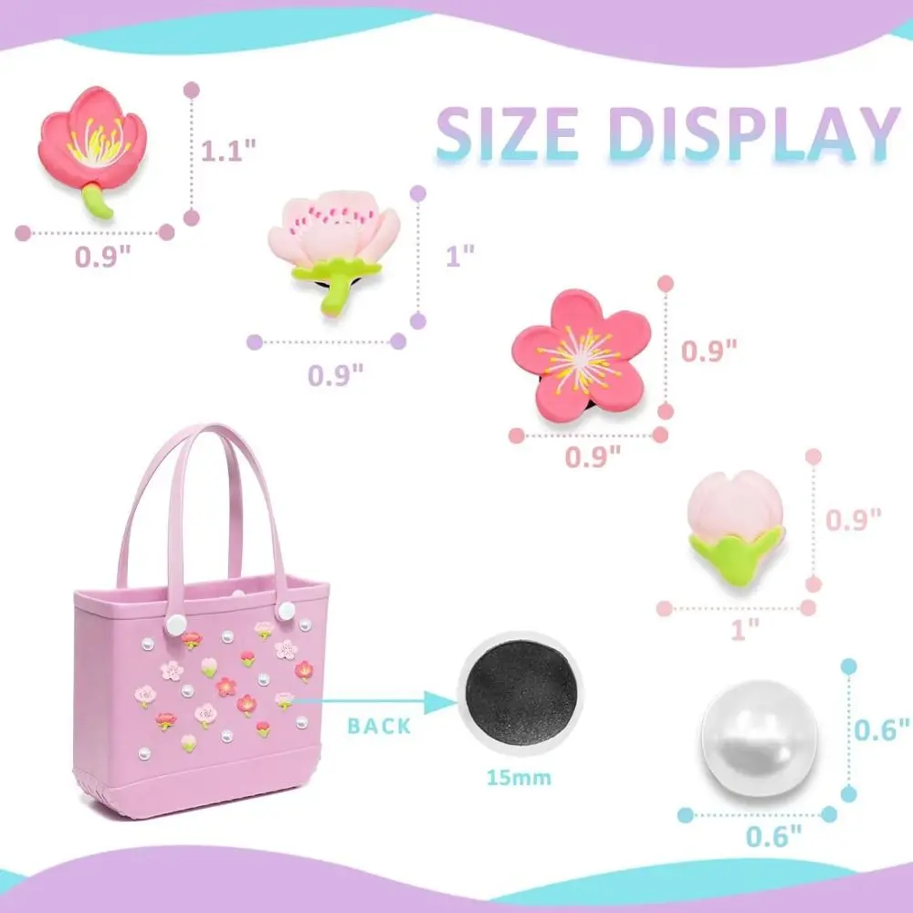 24Pcs Flowers and Pearls Charms for Bogg Bag Compatible with Women Rubber Beach Bag Tote Handbag Decoration