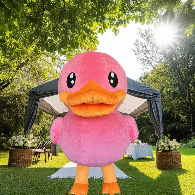 Aufblasbares Maskottchenkostüm mit rosa Ente für Erwachsene, Kostüm, Weihnachtsfeier, Maskottchenanzüge ohne Batterie