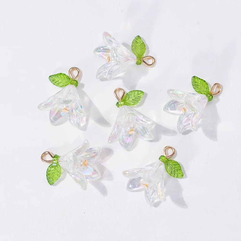 20pcs Cute Pearl Lily Flowers Pendant Green Leaf Flower For DIY Jewelry Making Accessories Handmade Earring Necklace Bracelet image 3