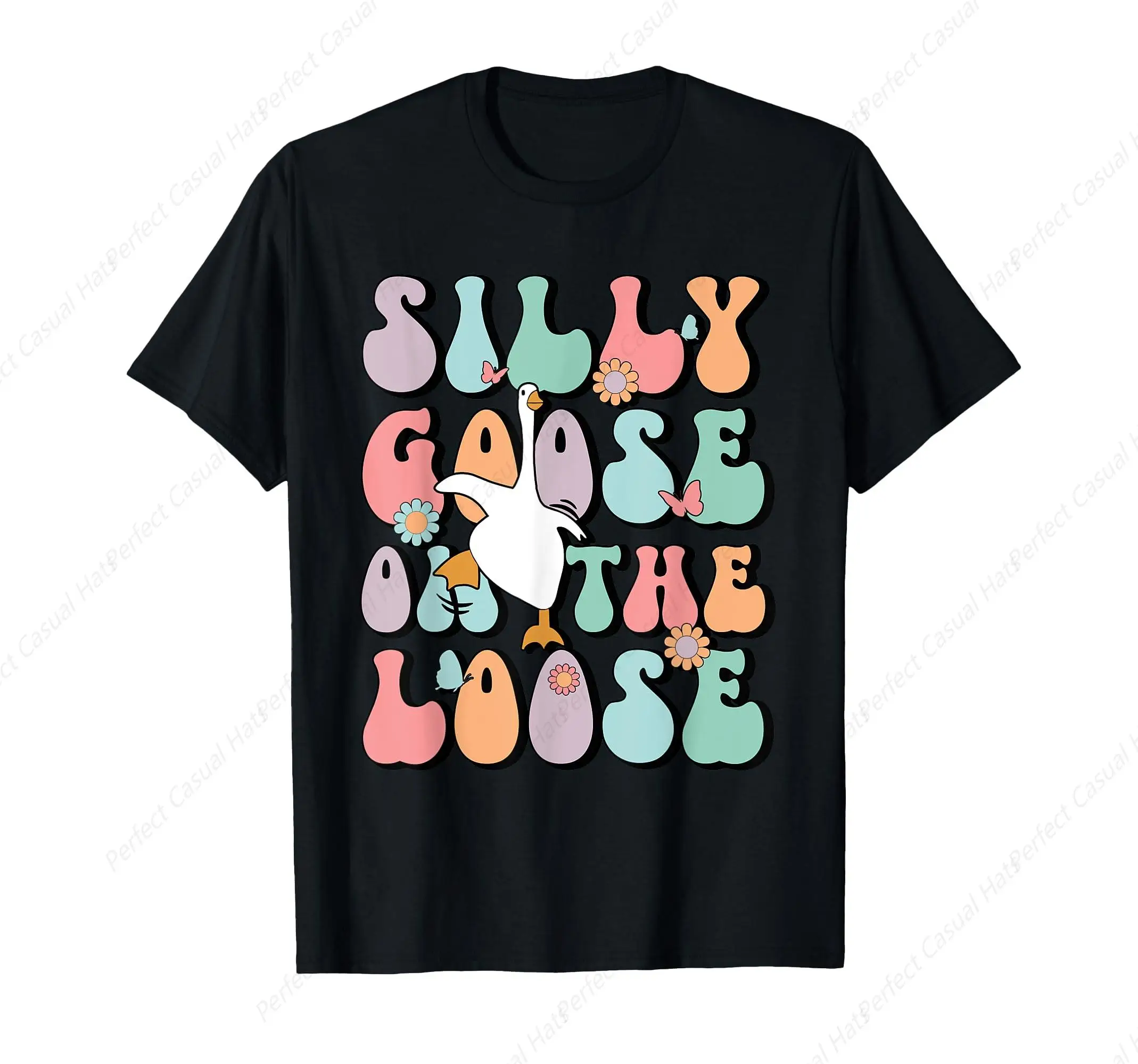 Silly Goose On The Loose Groovy Funny Silliest Goose Lover T-Shirt Casual Round Neck Cotton Short Sleeve