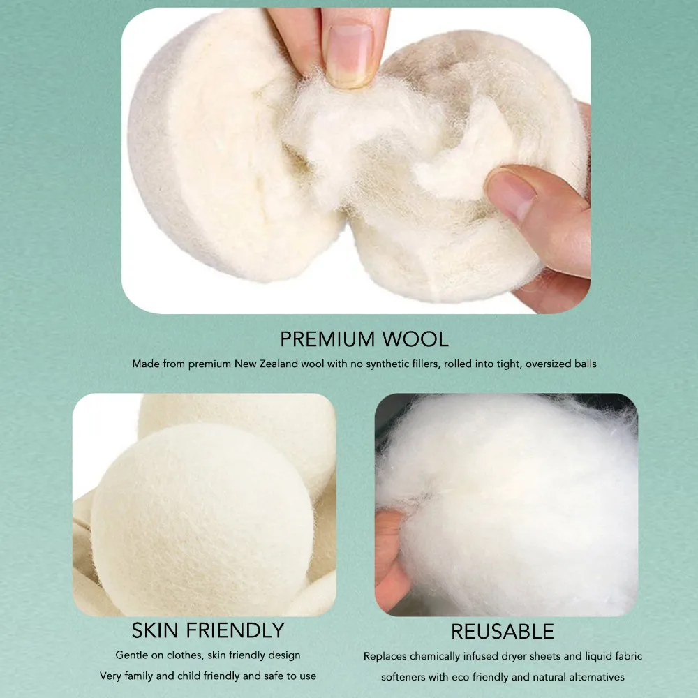 6pcs High Density Wool Drying Balls 4cm/1.6in Adsorb Impurities Wool Dryer Balls Soft Wool Reduce Static Electricity
