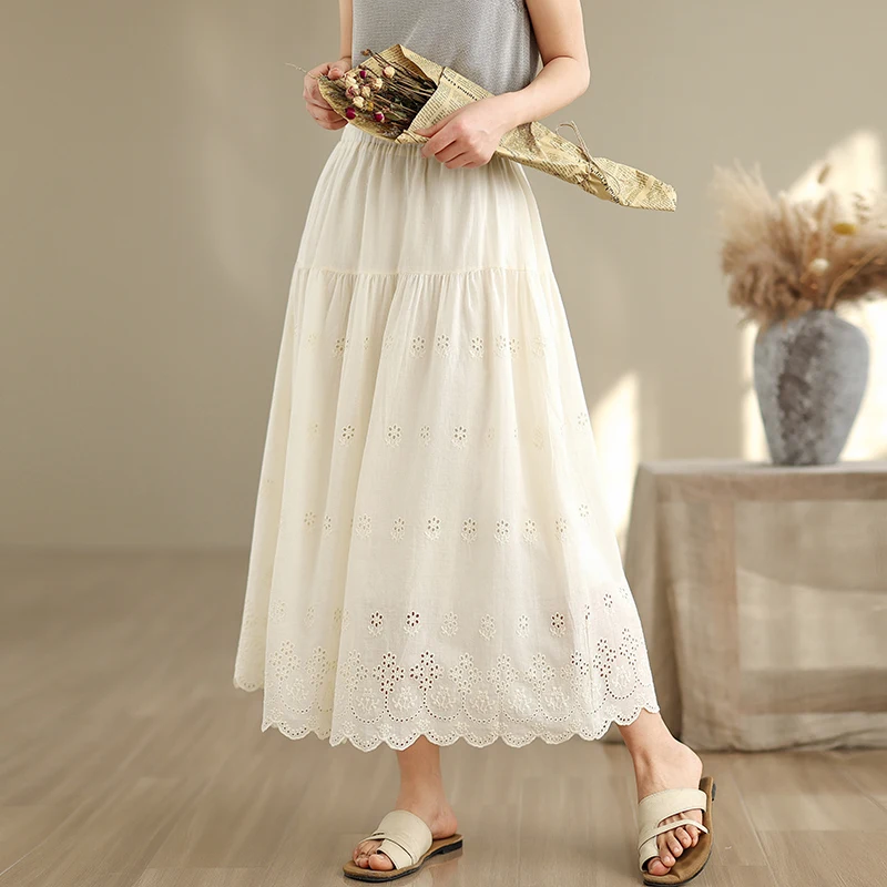 

Милая японская двухслойная юбка трапециевидной формы из чистого хлопка с вышивкой, свободная посадка, универсальная внутренняя одежда, весенняя мода