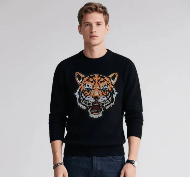 

Long Sleeve Men Sweater Rhinestone Casual O Neck Pullover Sweater Streetwear Fashion Knitted Gentleman Knitw