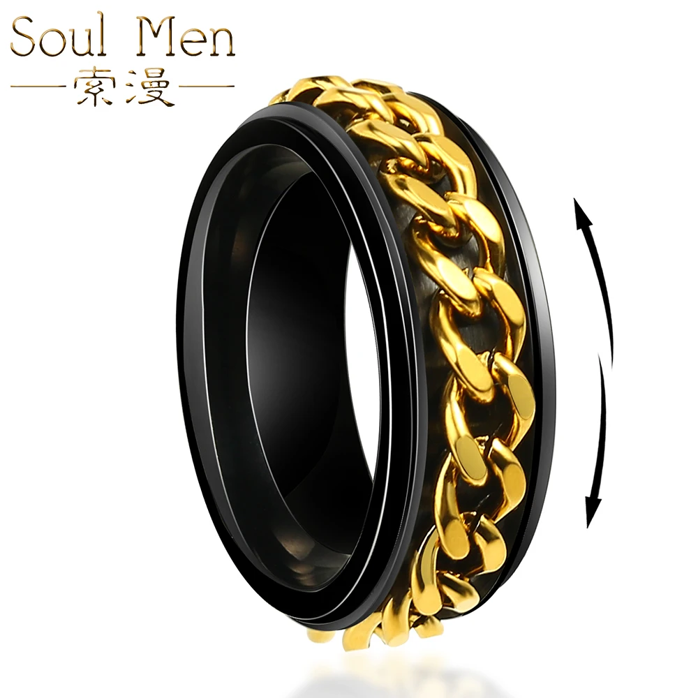 8mm Spinner Fidget Ring Men Tungsten Anxiety Wedding Rings Chain Promise Engagement For Stress Relief Finger Band Comfort fit