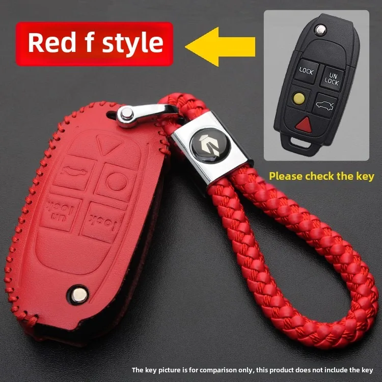 

For 06-13 Volvo XC90 Folding Car Key Bag Car Key Cover Remote Control Key Case Ring Modified Old Model Auto Parts Red Left