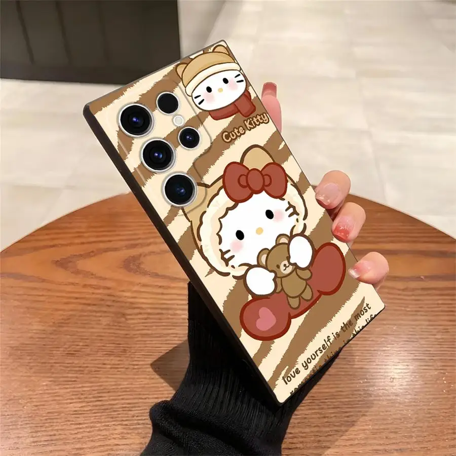 เคสสำหรับซัมซุง กาแลคซี่ เอส 20 เอส 21 เอฟอี เอส 25 เอดจ์ เอส 24 พลัส เอส 23 อัลตร้าสีดำเคสโทรศัพท์แบบนิ่มน่ารักซานริโอ เฮลโล คิตตี้