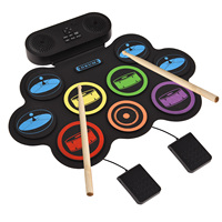 9 Pads Electronic Drum Set Hand Roll Drum Set Supports DTX Gaming/BT Dual Speaker 7 Drum Styles 6 Rhythms 10Demo Songs Pad Drum