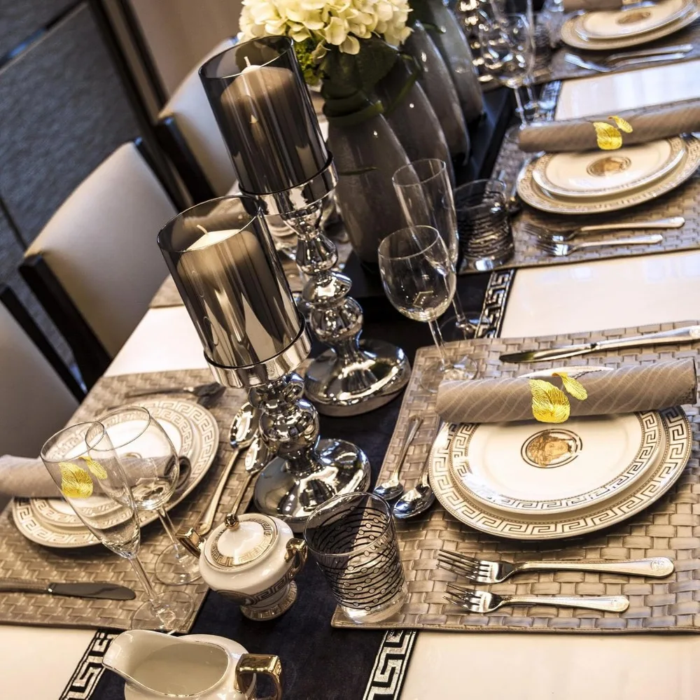 Gold Napkin Rings, Napkin Rings Set of 12, Thanksgiving Fall Napkins Ring, Elegant Leaf Design Metal Napkins Holder for Table Se