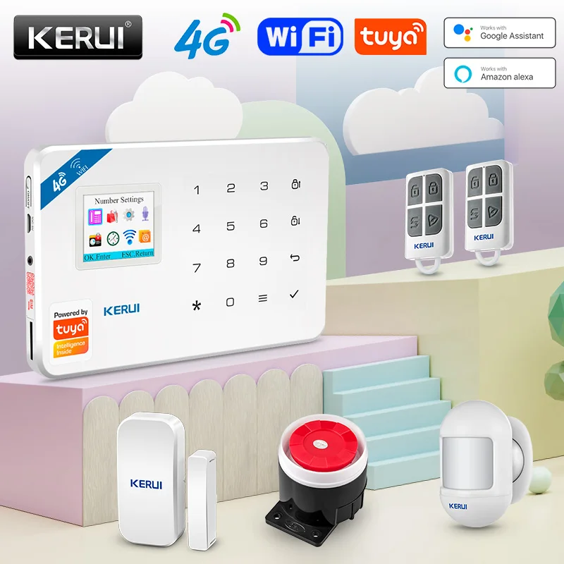 KERUI 4G  WIFI GSM Wireless Alarm System Burglar Alarm Tuya Smart APP Home Garage Security Protect with Wireless Smoke Detector