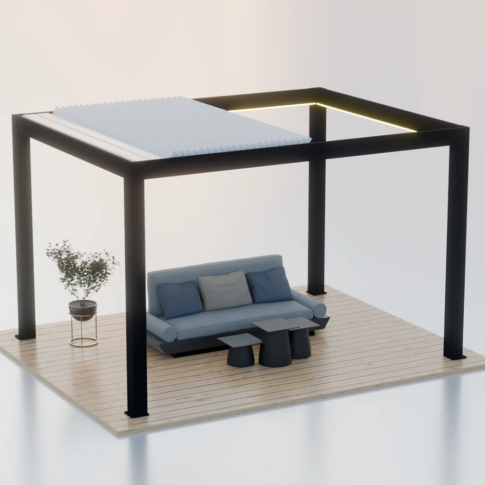 

Outdoor Electric Sunshade CanopyLuxury Aluminium Waterproof Retractable Pergola Motorized Outdoor Garden Gazebo Sunshade Rust-Fr