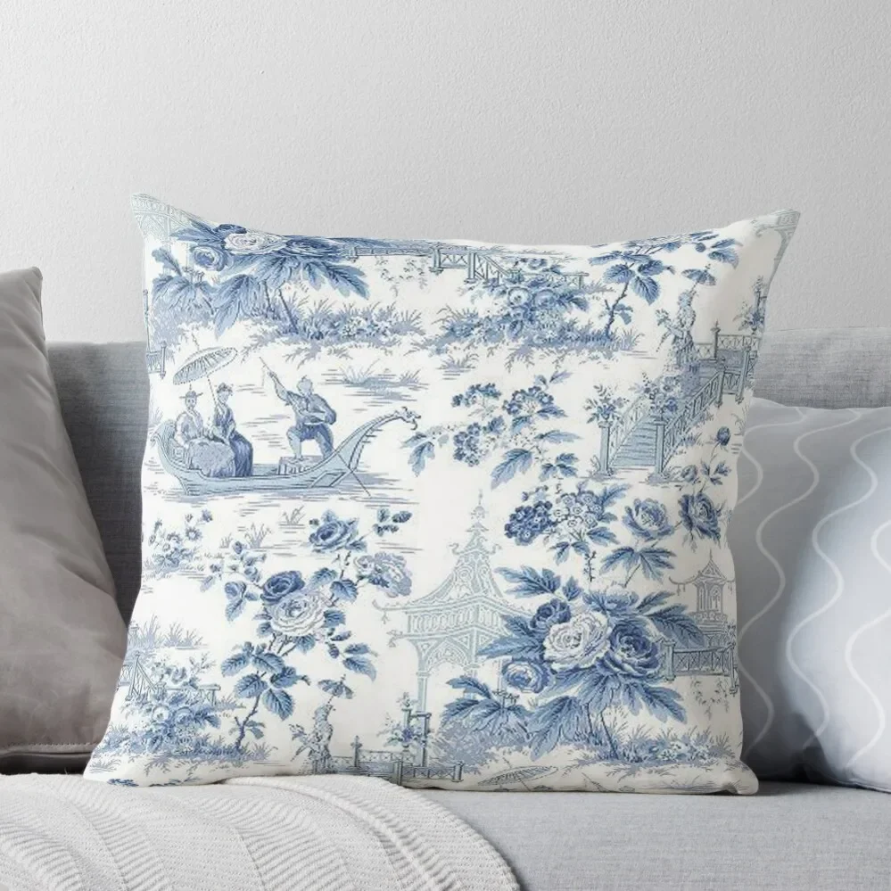 

Powder Blue Chinoiserie Toile Throw Pillow Decorative Cushions For Living Room Sofas Covers Pillowcase Cushion