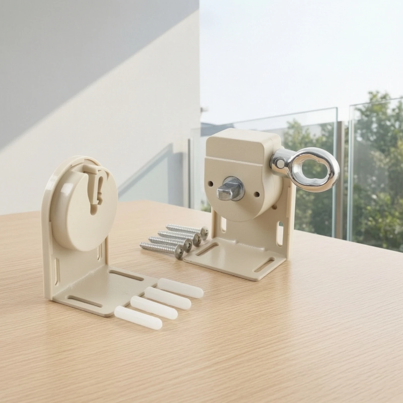 Outdoor Roller Curtain Control Hardware Assembly with Worm Gear Hand Crank for Manual Shade Adjustment System