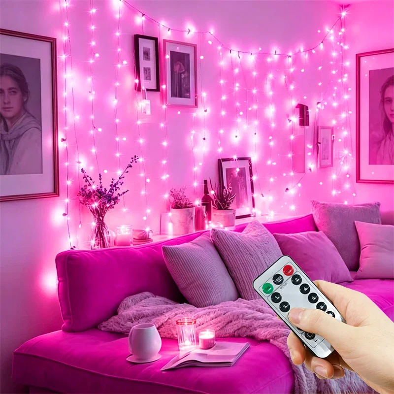 LED Curtain Lights String Valentine's Day Fairy Lights USB Plug 8 Modes Christmas Halloween Party Room Garden Wedding Decoration
