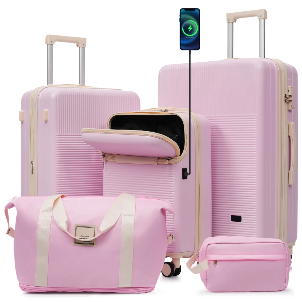 

Luggage Sets 5Piece with Half-opening, Hardside Suitcase Set with Double Spinner Wheel,Lightweight Travel Luggage with TSA Locks