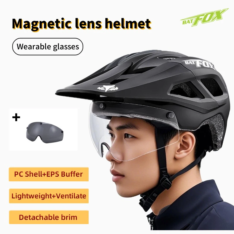 

BATFOX Cycling Helmet Magnetic lens Removable Comfort lining Road Mountain Sports Bike Safety Hat Women Men MTB Bicycle helmets