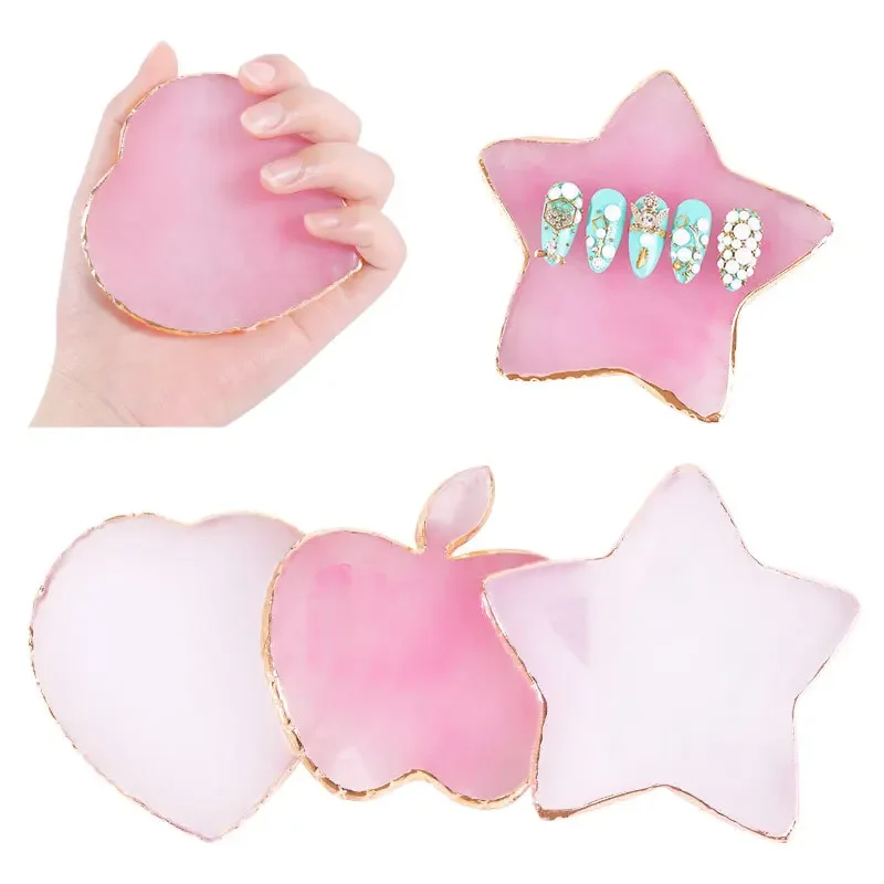 Resin Agate Nails Color Palette For Nails Art Decoration Heart Stars Shape Pink Clear Nail Display Shelf Color Drawing Pallet