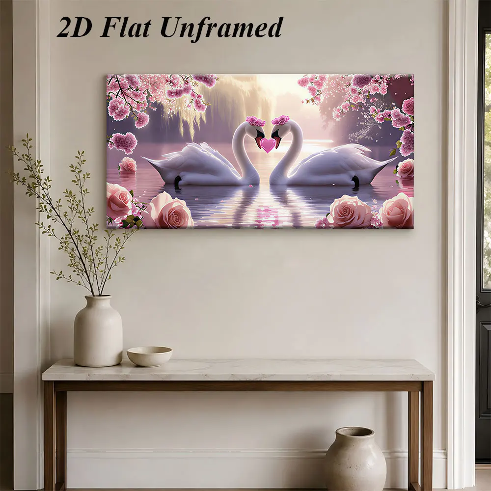 1pc (No frame),1 pink flower love swan couple bedroom living room foyer decoration modern minimalist art painting 2D plan