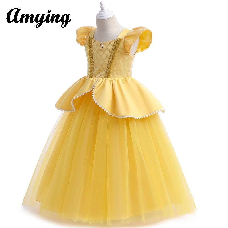 

New Girls Princess Dress Kids Fairy Cosplay Dress Yellow Elegant Gown Dress Performance Dress Carnival Halloween Christmas Party