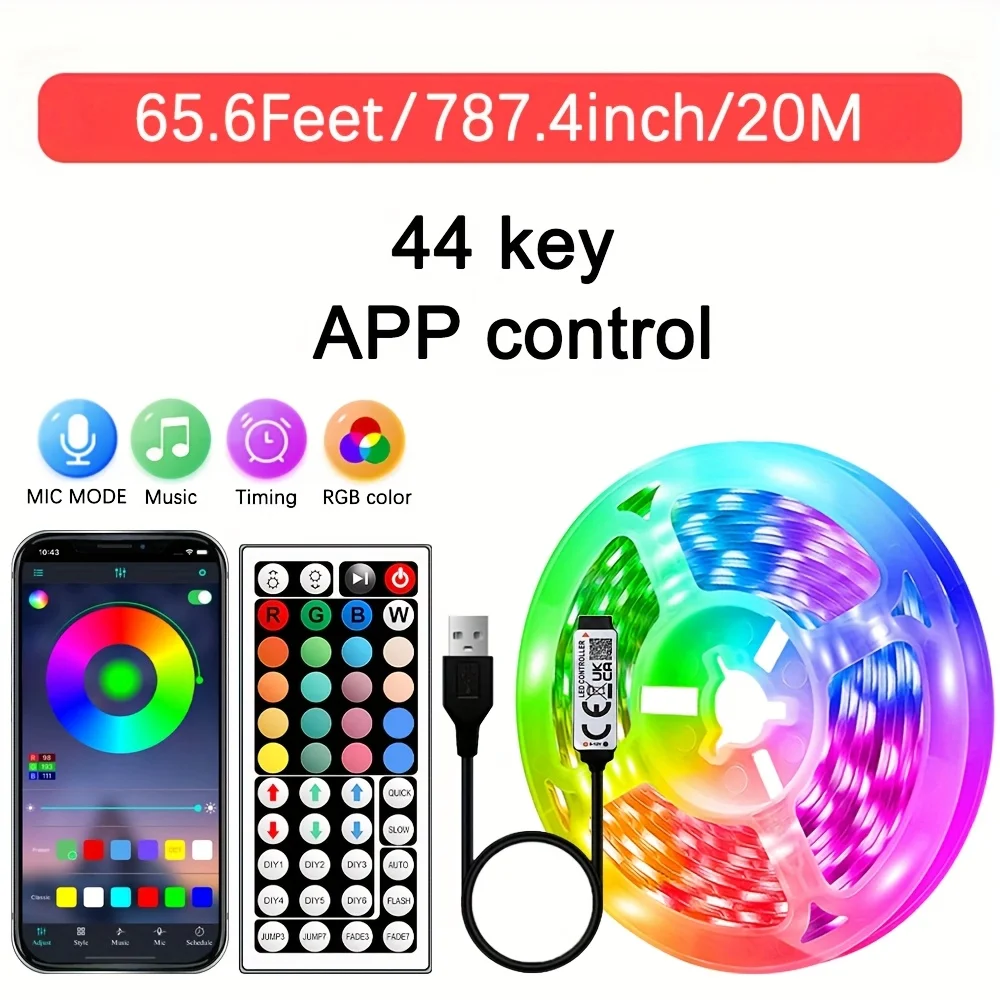 LED Light with Wireless Remote Control, USB Power Supply, Suitable for TV Background, Room Environment, and Party Decoration