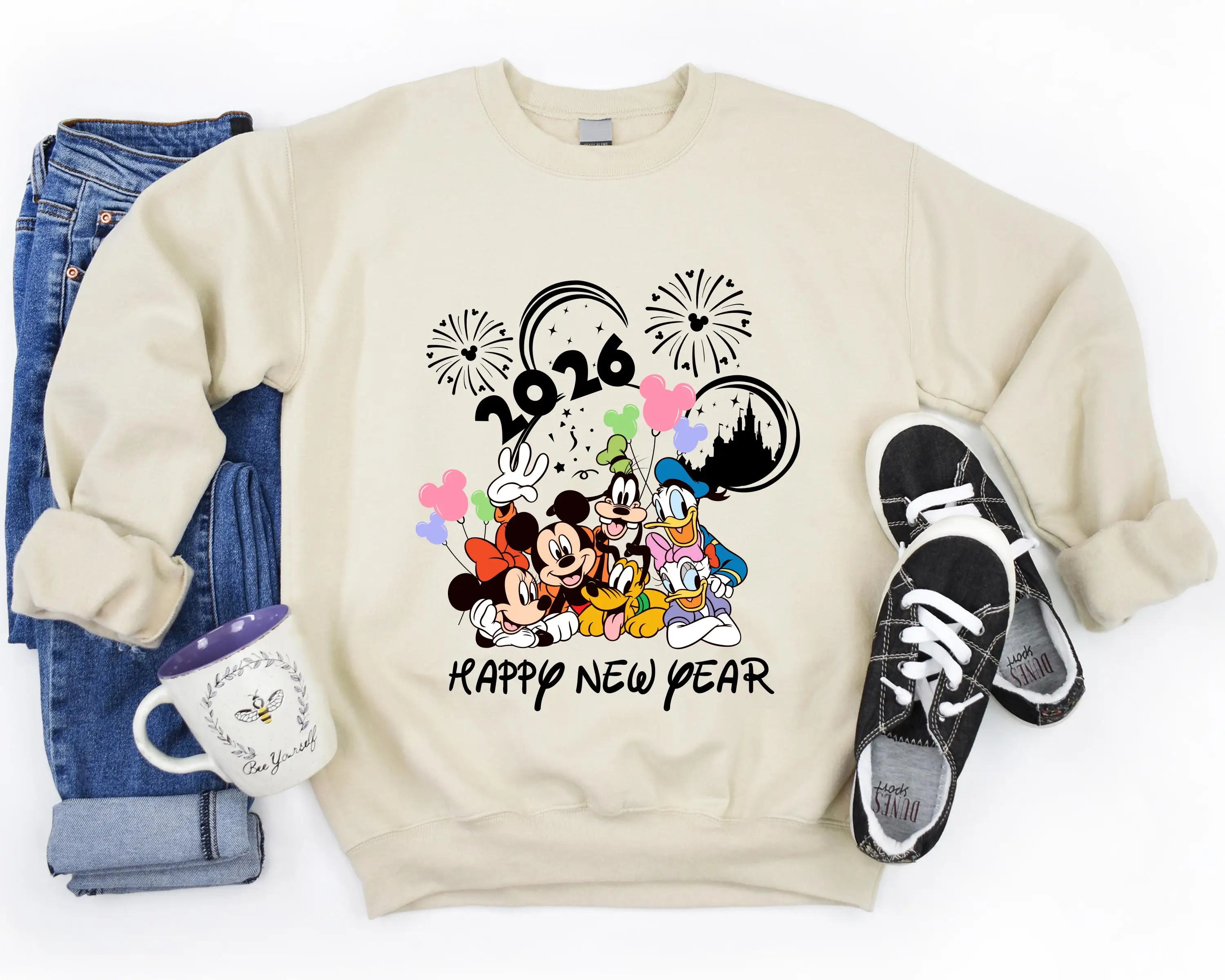 سترة بقلنسوة للعطلات العائلية لعام 2026 السعيد للعام الجديد من ديزني، تتميز بقلنسوة ميكي وميني ودونالد داك وديزي وجوي وبلوتو #5