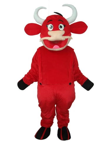 Costume de mascotte en vache rouge pour adultes, nouvelle Version de personnage pour Halloween, robe de noël, accessoires complets, tenue de mascotte