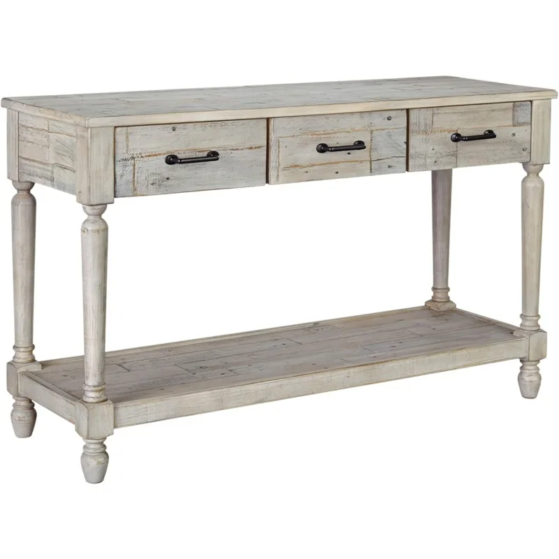 

Shawnalore Farmhouse Solid Pine Wood Sofa Console Table, Whitewash