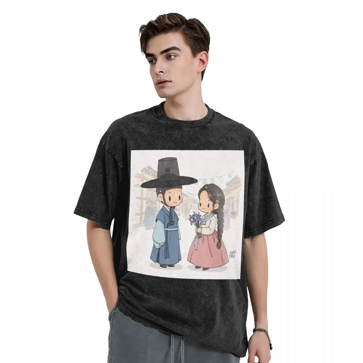 Hot TV Series Love Couple Bon Appetit Your Majesty Washed T Shirts Oversized Short Sleeve T-Shirt Streetwear Tops Tees Men Women