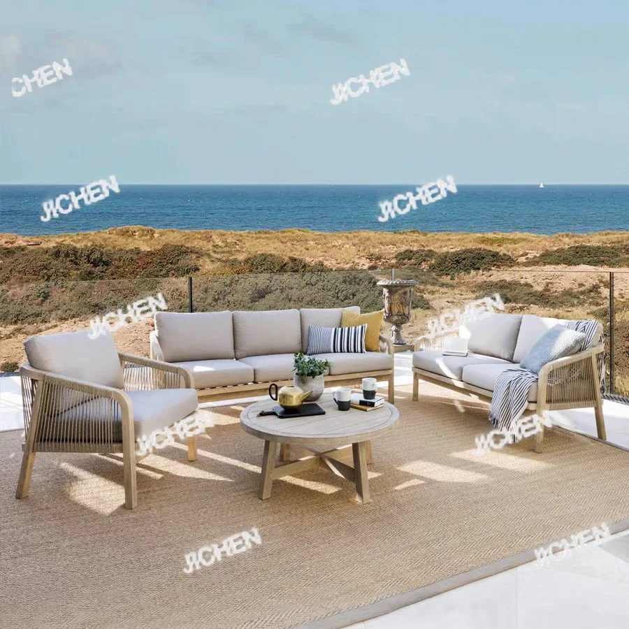 

Outdoor Teak Sofa Courtyard Villa Rattan Leisure Garden Combination Hotel B & B Open-air Balcony Solid Wood Furniture