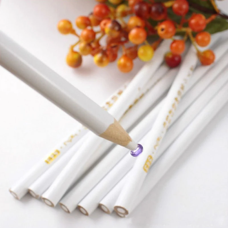 6Pcs White Wax Pencil Nail Supplies Diamond Painting Bead Picking Pencil Nails Crystal Bead Manicure Pen Rhinestones Gem Picker