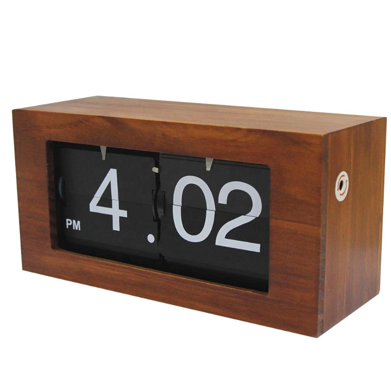 

Retro Flip Clock Time Display auto Page Turning Solid wood Mute Automatic Flipping Creative Desktop Decoration