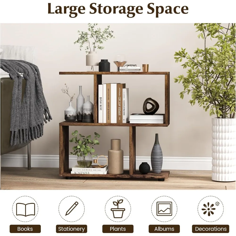 مجموعة من 2 رفوف عرض من خشب هندسي على شكل حرف S من Giantex 24 طويل القامة و3 طبقات مع وسادات قدم سميكة، وأرفف مفتوحة قائمة بذاتها