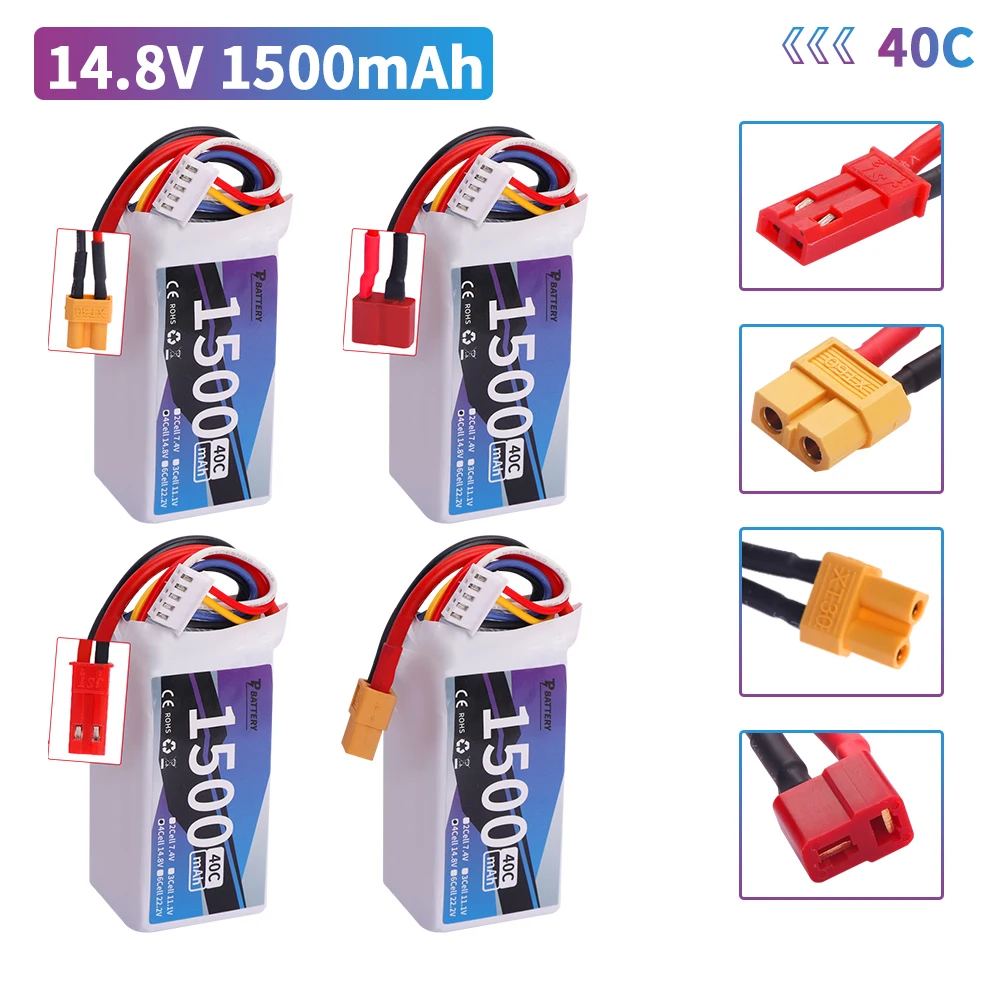

LiPo аккумулятор 14,8 В 1500 мАч 45C для радиоуправляемого автомобиля, квадрокоптера, вертолета, лодки, дронов, запасные части, аккумулятор 14,8 В с T/XT30/XT60/JST