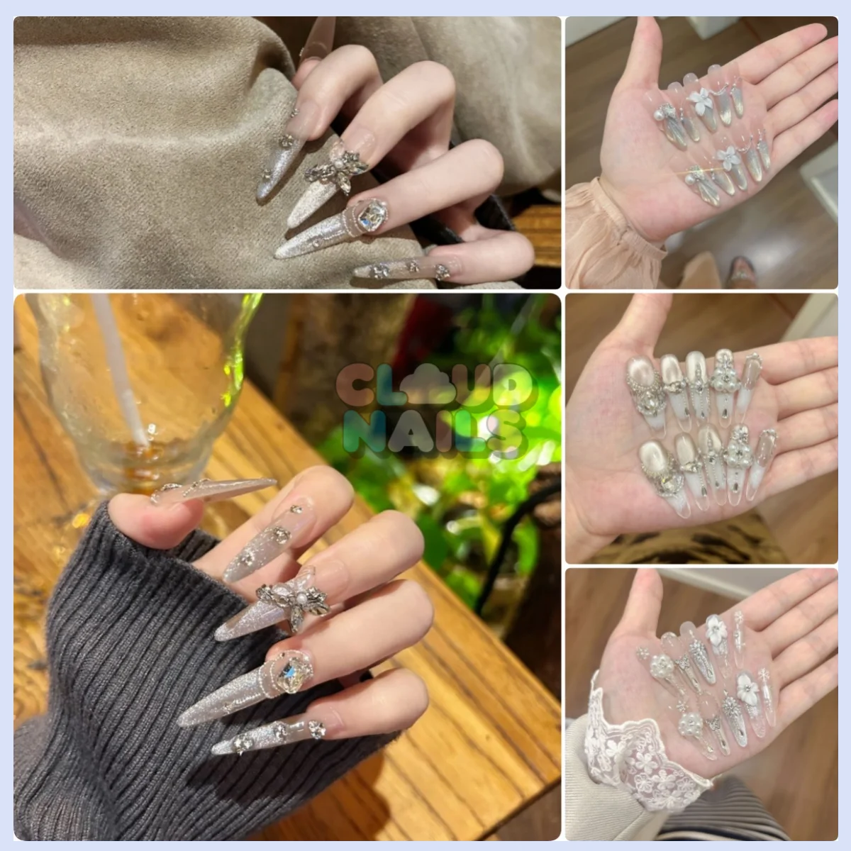 

10PCS Handmade Cat Eye Pressure Nail Glitter Diamond Smoked Halo Design Butterfly Chain Decoration Luxury Women's Fake Nail Tips