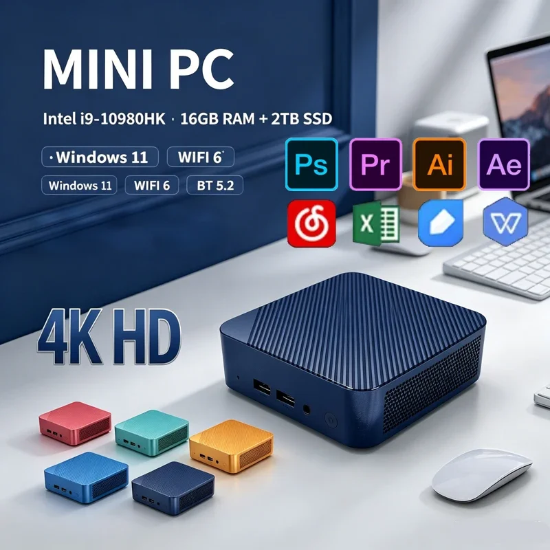 Intel I9-10980HK Colorful Mini PC Win11 16GB+2TB SSD WiFi6 BT5.2 4K UHD Portable Workstation for Home Office Gaming & Video