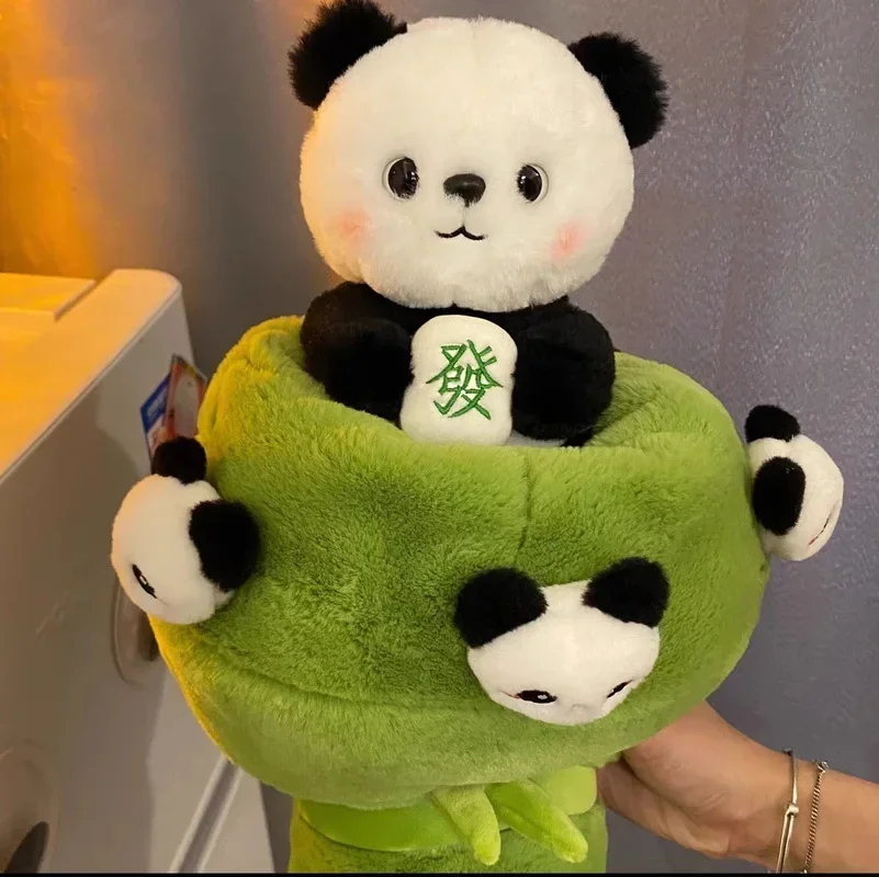 Kawaii Panda Plush Flower Bouquet Sichuan Mahjong Bamboo Doll China Animal Toy Anime Peripheral Cute Children Day Gifts