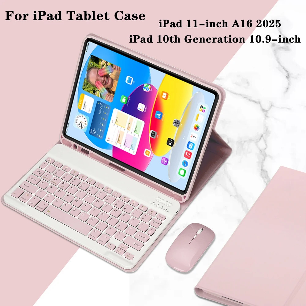 

Чехол для iPad 10-го поколения 10,9 дюймов с клавиатурой, съемная Bluetooth-клавиатура + мышь + чехол для планшета для iPad 11 lnch A16 2025