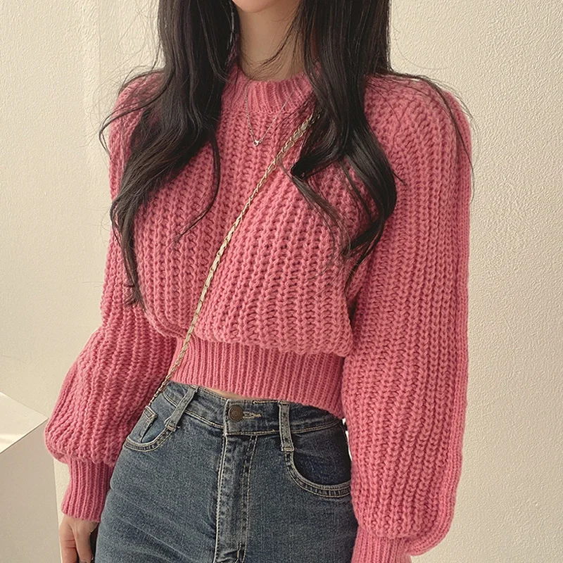 Sweet Women Knitted Sweater 2022 Loose Simple O-Neck Long Sleeve Pullovers Autumn Chic Vintage Sweaters