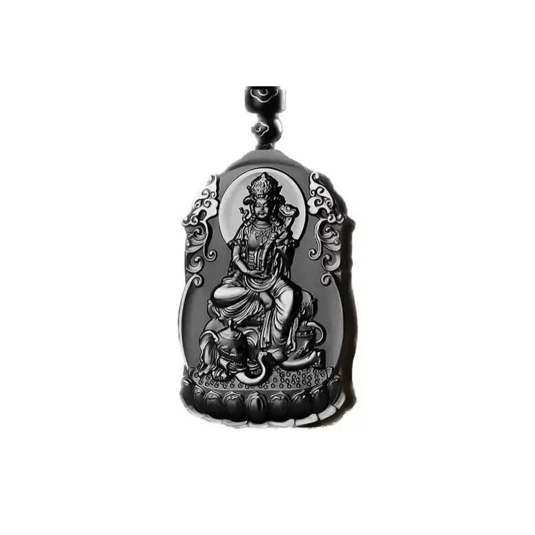 

Hetian Jade Xinjiang Natal Buddha Hanging Men's Ink Jade Twelve Zodiac Patron Saint Pendant Jade Pendant Double-sided Engraving