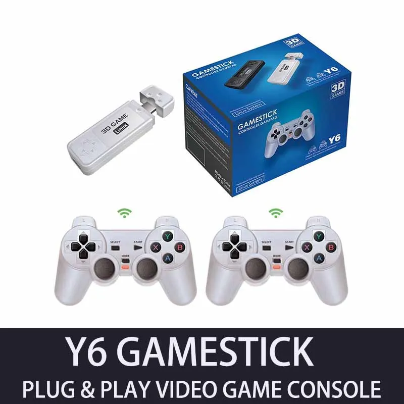 Y6 2.4G Wireless Game TV Video Game Stick Retro PS1 Family 4K HD Portable Video Game Console Support Multiplayer 10000 Games